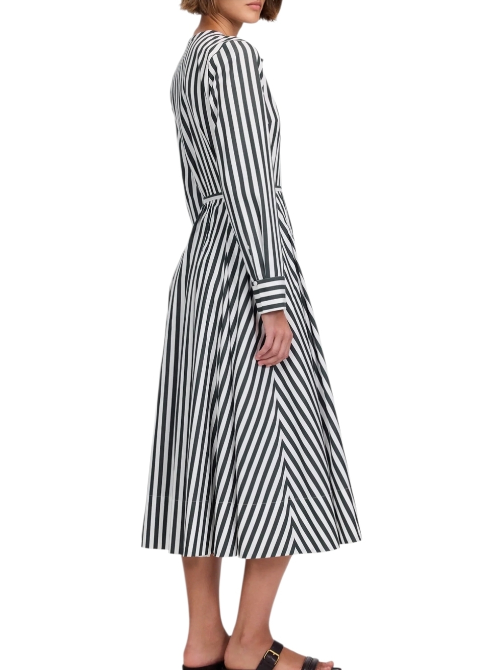 Madewell Janis Stripe Long Sleeve Cotton Poplin Shirtdress In Deep Forest - Picture 3 of 11